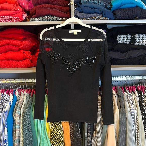 Boston Proper black with lace long sleeve sweater size XXS - Picture 1 of 3